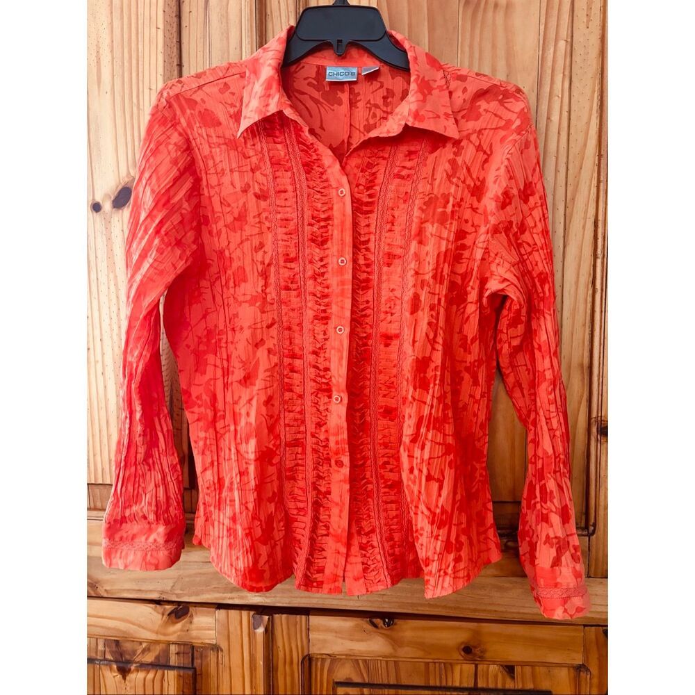Chico’s Pleat Front Floral Pattern Blouse